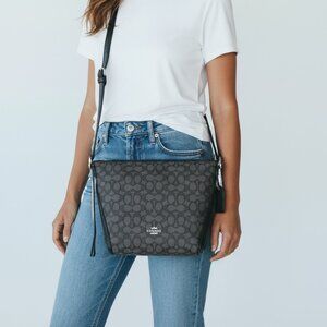 Coach Signature Small Duffette Dark Grey Canvas Handbag Purse – Silver Hardware